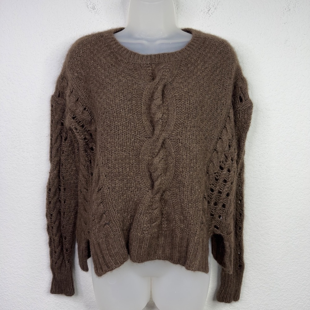 Vince Sweater Womens S Brown Yak Wool Cable Knit Chunky Grunge Minimalist Preppy